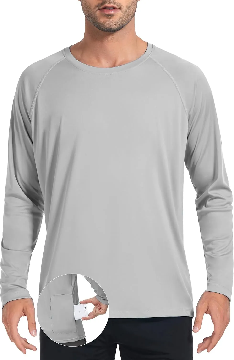 Desol UPF 50  Rash Guard for Men with Pocket Swim Shirts, Quick Dry Long Sleeve UV Protection Fishing Surfing Beach T-Shirt