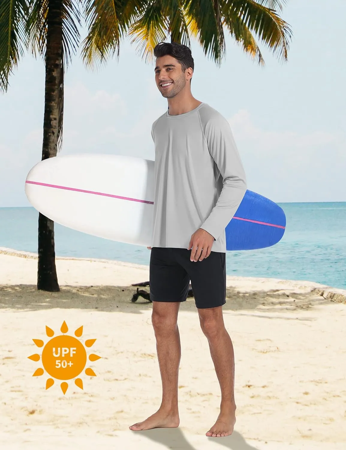 Desol UPF 50  Rash Guard for Men with Pocket Swim Shirts, Quick Dry Long Sleeve UV Protection Fishing Surfing Beach T-Shirt