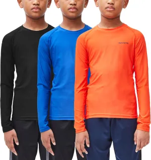 DEVOPS Youth Boys 2 or 3 Pack Compression Athletic Performance Baselayer Long Sleeve Shirts