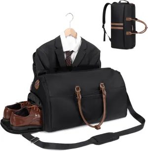 Eslcorri Convertible Travel Garment Duffle Bag for Men Women, 4 in 1 Carry-On Suit Bag Backpack, Folding Overnight Bag with Shoe Compartment for Business Trip & Sport, Black
