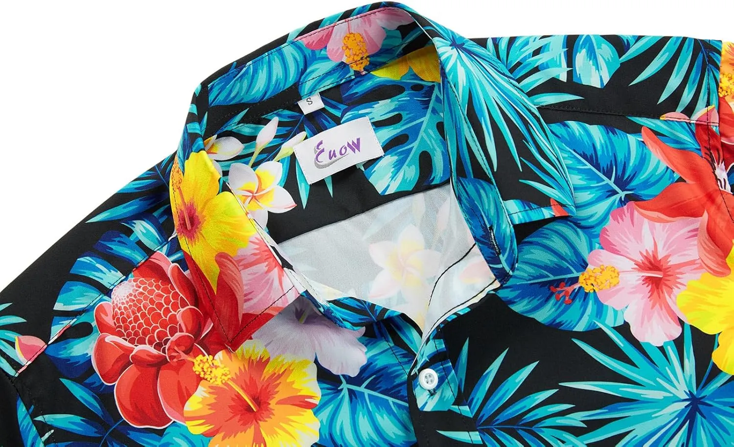 EUOW Men's Hawaiian Shirt Short Sleeves Printed Button Down Summer Beach Dress Shirts