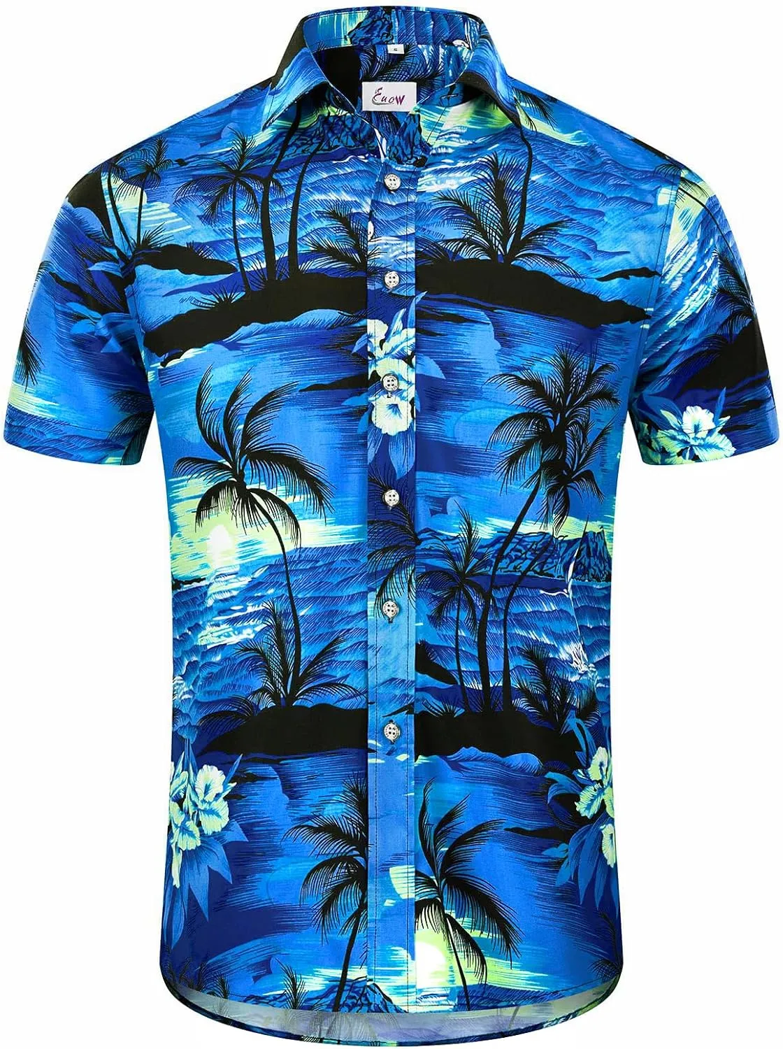 EUOW Men's Hawaiian Shirt Short Sleeves Printed Button Down Summer Beach Dress Shirts