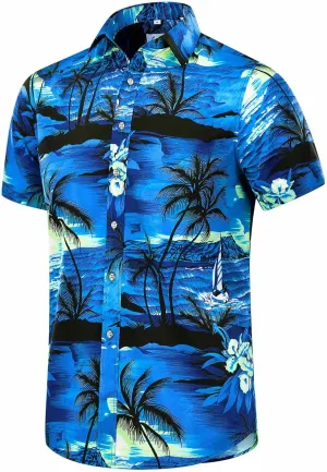 EUOW Men's Hawaiian Shirt Short Sleeves Printed Button Down Summer Beach Dress Shirts