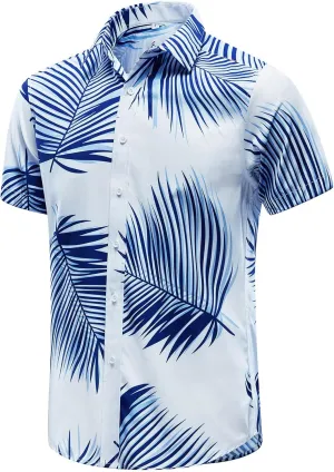EUOW Men's Hawaiian Shirt Short Sleeves Printed Button Down Summer Beach Dress Shirts