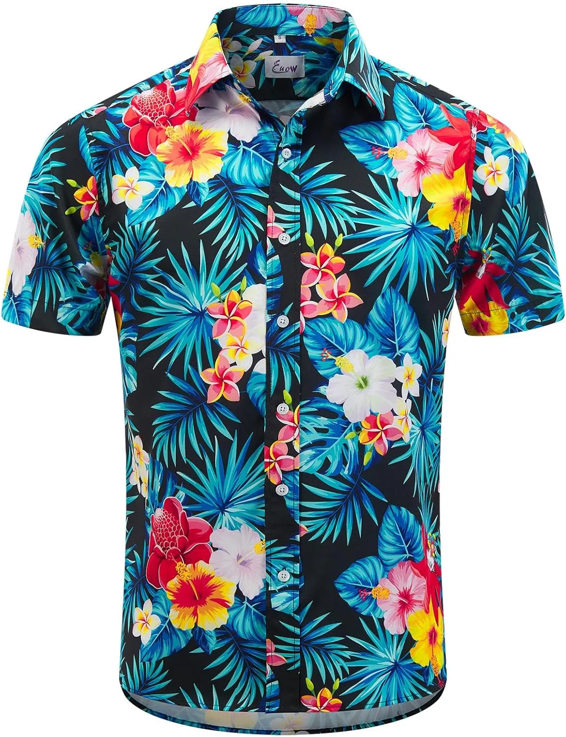 EUOW Men's Hawaiian Shirt Short Sleeves Printed Button Down Summer Beach Dress Shirts