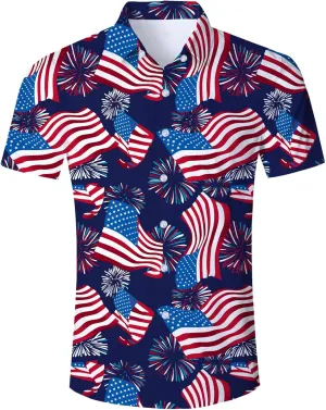 Fanient Mens Hawaiian Shirt Summer 3D Print Casual Short Sleeve Button Down Graphic Aloha Dress Shirts