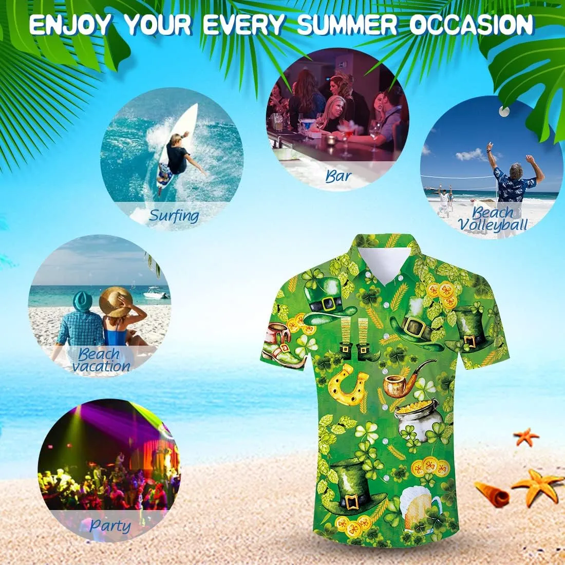Fanient Mens Hawaiian Shirt Summer 3D Print Casual Short Sleeve Button Down Graphic Aloha Dress Shirts