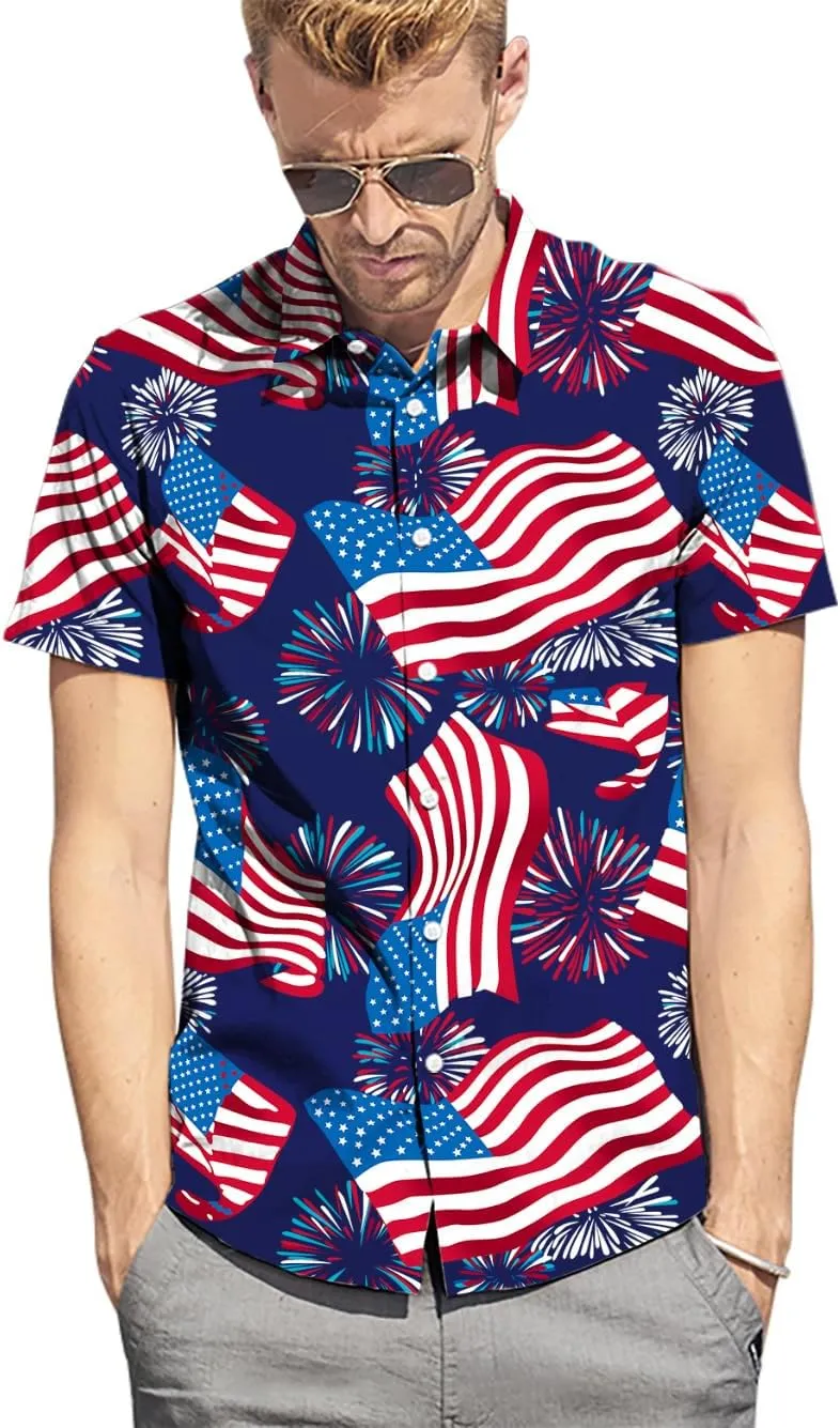 Fanient Mens Hawaiian Shirt Summer 3D Print Casual Short Sleeve Button Down Graphic Aloha Dress Shirts