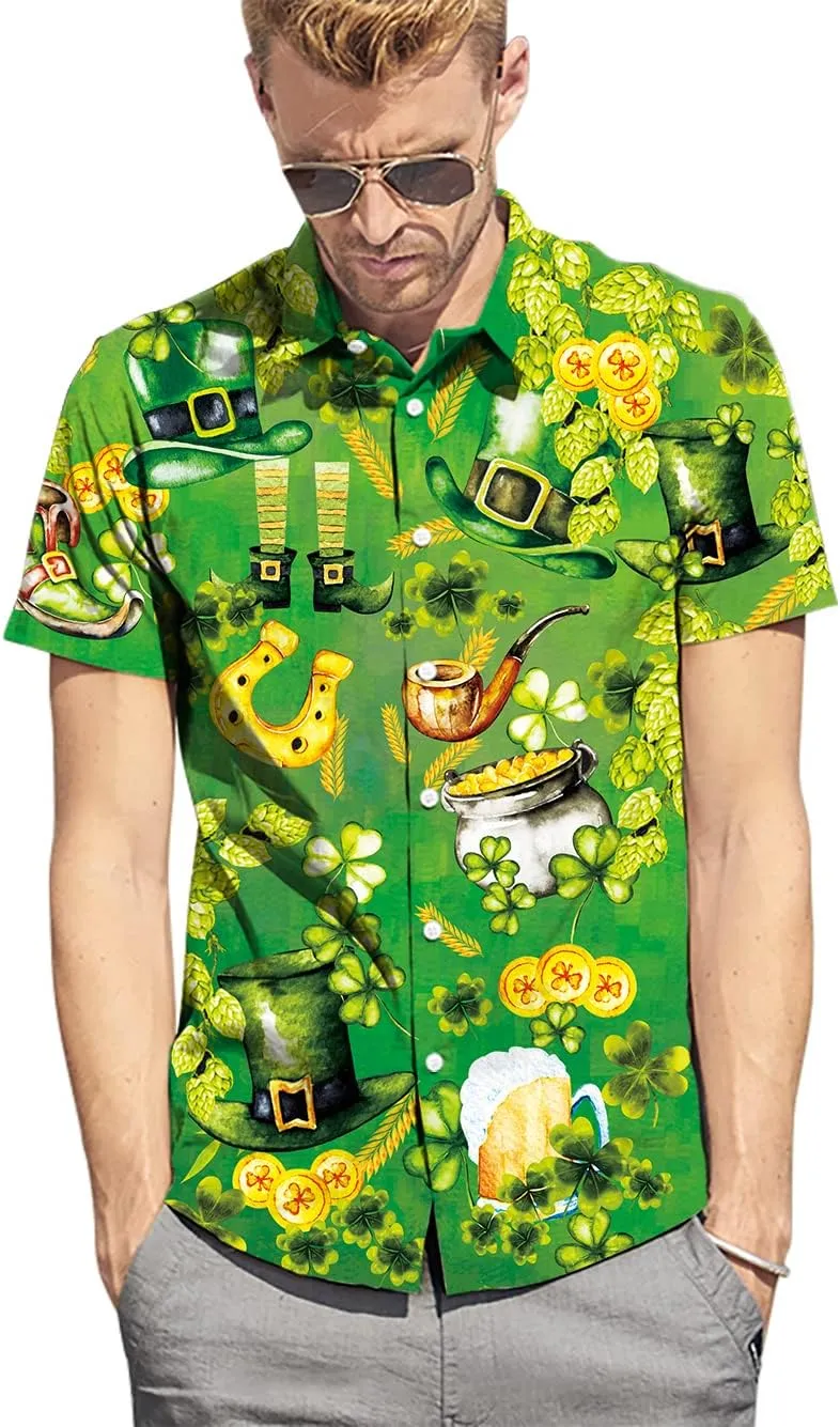 Fanient Mens Hawaiian Shirt Summer 3D Print Casual Short Sleeve Button Down Graphic Aloha Dress Shirts