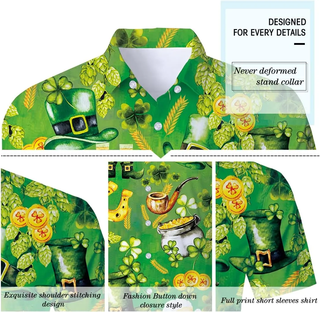 Fanient Mens Hawaiian Shirt Summer 3D Print Casual Short Sleeve Button Down Graphic Aloha Dress Shirts