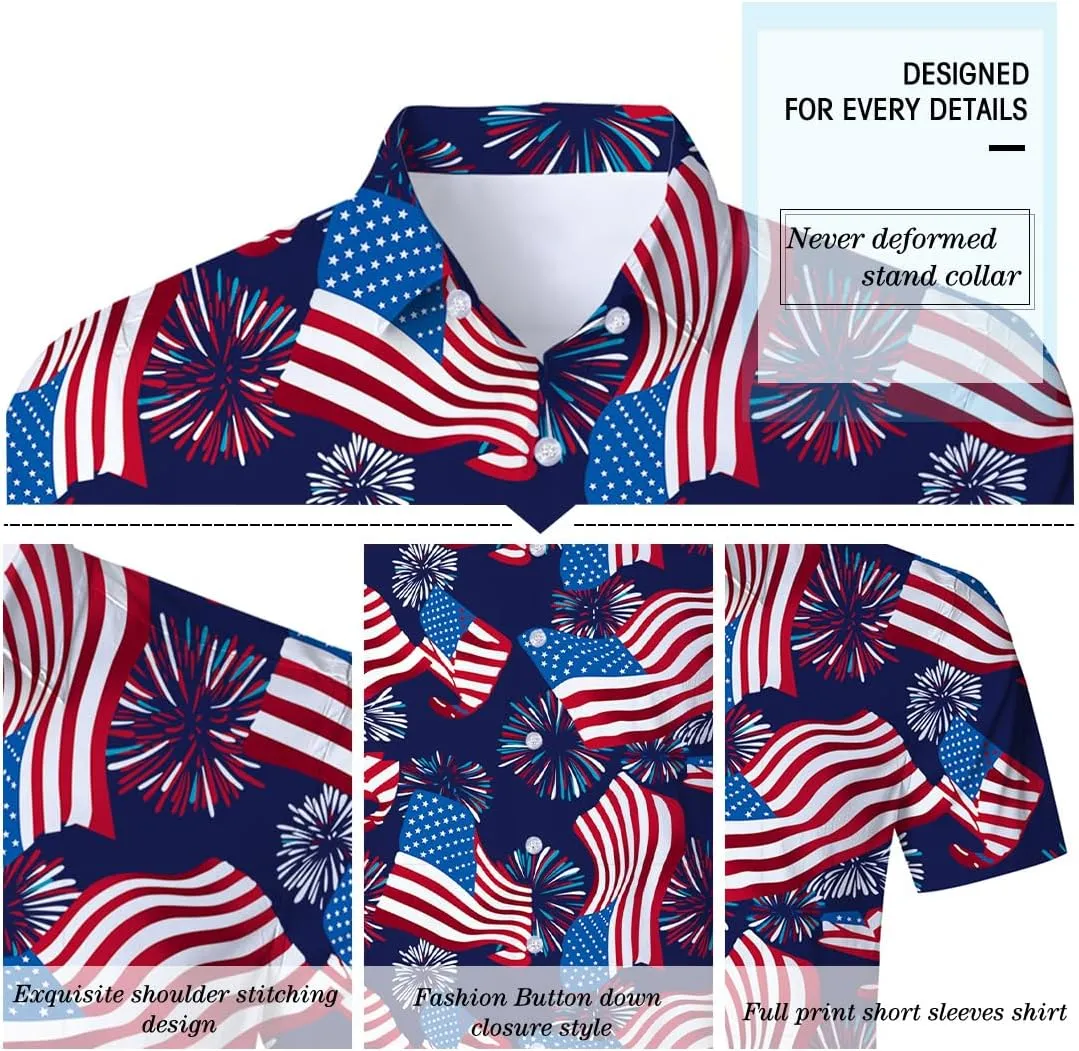 Fanient Mens Hawaiian Shirt Summer 3D Print Casual Short Sleeve Button Down Graphic Aloha Dress Shirts