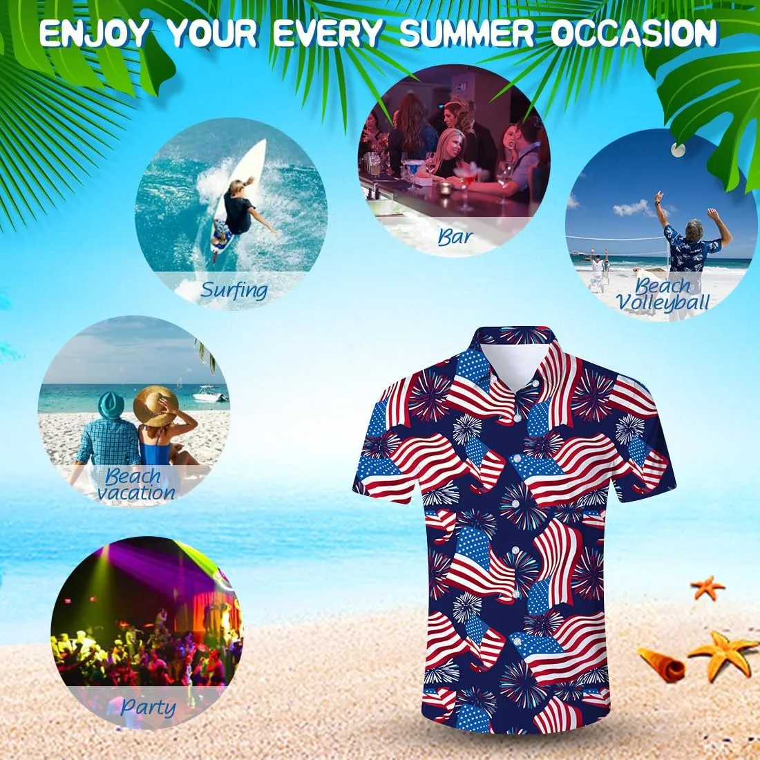 Fanient Mens Hawaiian Shirt Summer 3D Print Casual Short Sleeve Button Down Graphic Aloha Dress Shirts