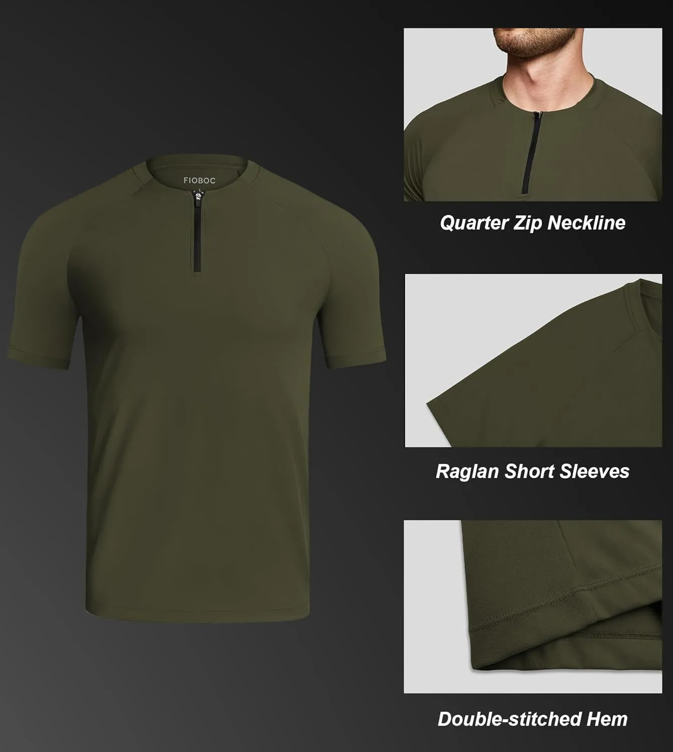 Fioboc Mens Shirts Quarter Zip Short Sleeve Gym Workout Performance Moisture Wicking Athletic Quick Dry Compression Shirt Men
