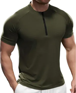 Fioboc Mens Shirts Quarter Zip Short Sleeve Gym Workout Performance Moisture Wicking Athletic Quick Dry Compression Shirt Men