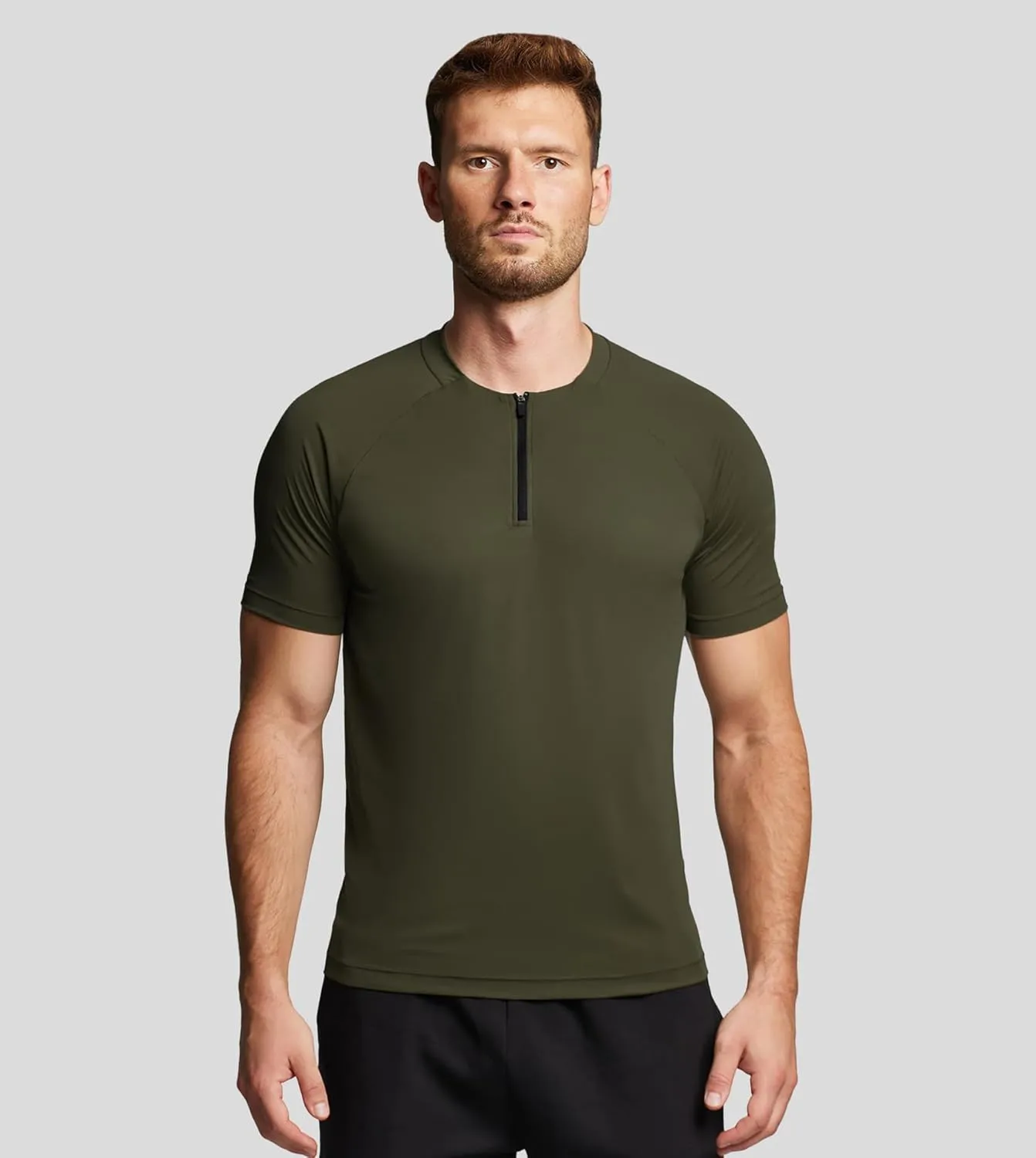 Fioboc Mens Shirts Quarter Zip Short Sleeve Gym Workout Performance Moisture Wicking Athletic Quick Dry Compression Shirt Men