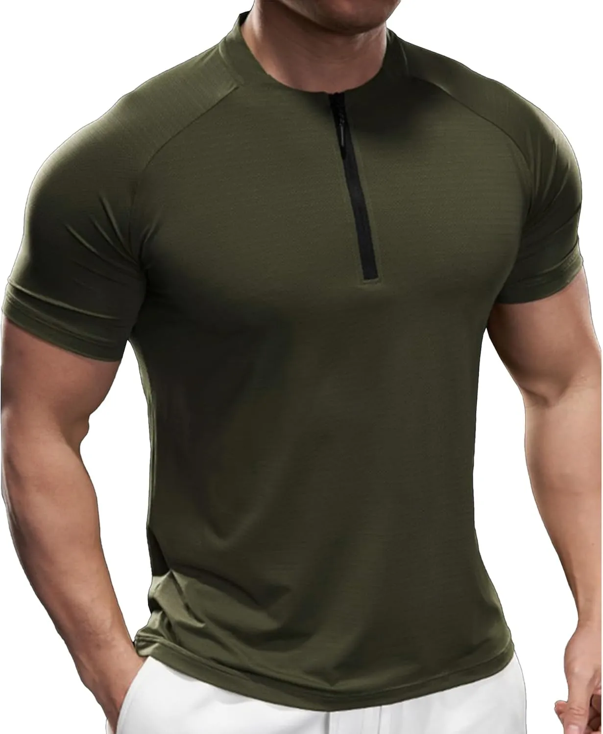 Fioboc Mens Shirts Quarter Zip Short Sleeve Gym Workout Performance Moisture Wicking Athletic Quick Dry Compression Shirt Men