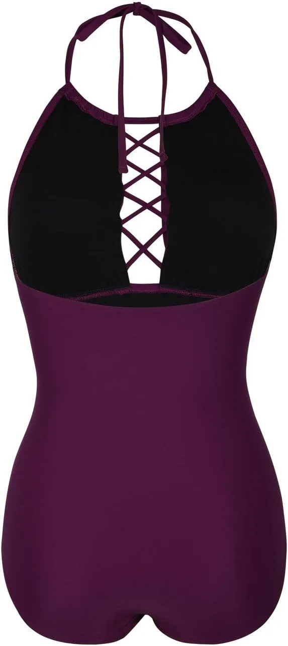 Firpearl Women's One Piece Swimsuits High Neck Cutout Ruched Tummy Control Swimwear