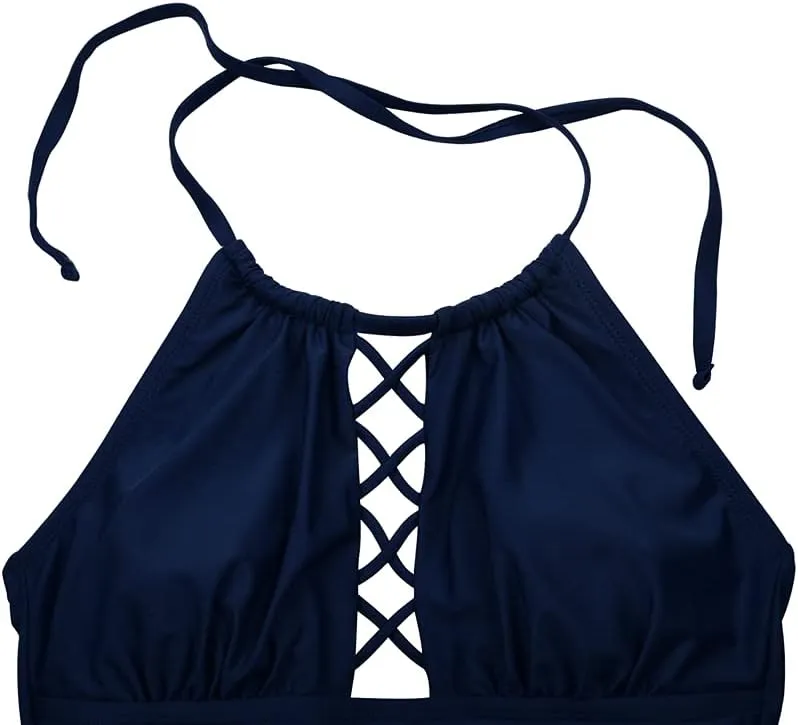 Firpearl Women's One Piece Swimsuits High Neck Cutout Ruched Tummy Control Swimwear