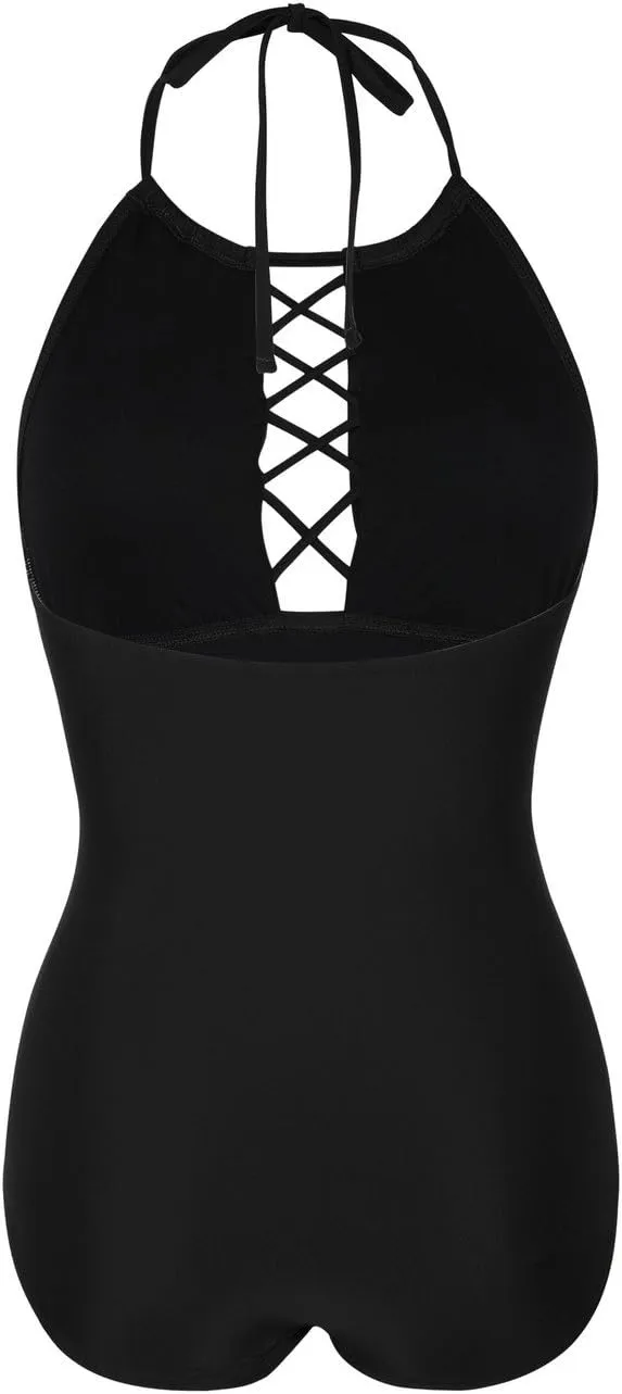 Firpearl Women's One Piece Swimsuits High Neck Cutout Ruched Tummy Control Swimwear