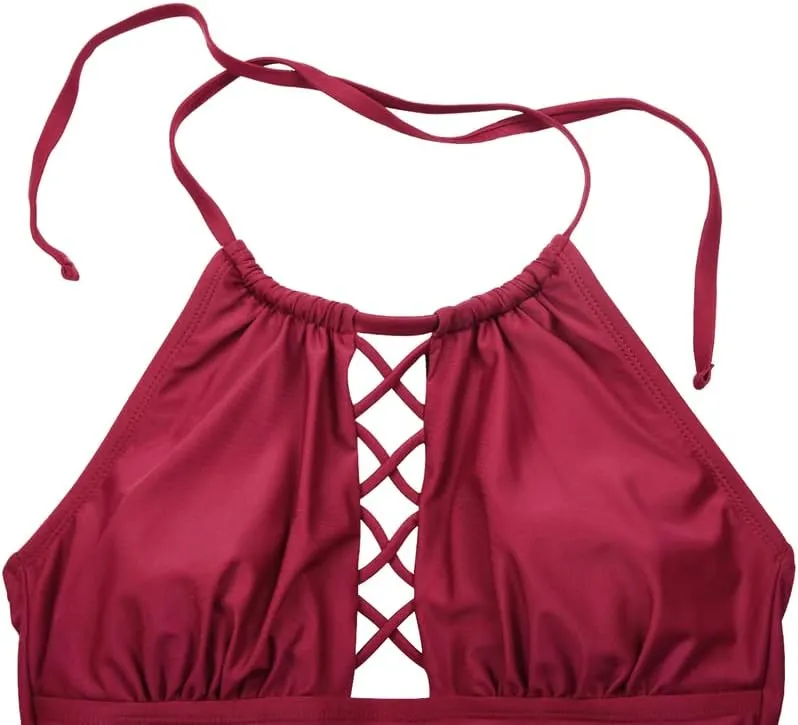 Firpearl Women's One Piece Swimsuits High Neck Cutout Ruched Tummy Control Swimwear