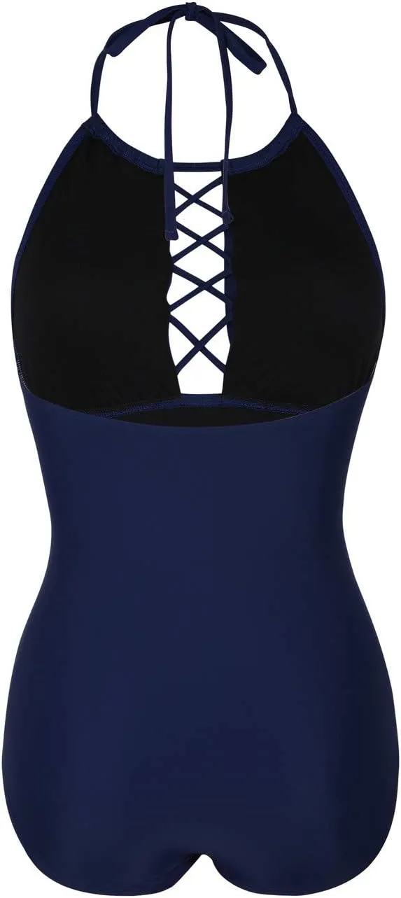 Firpearl Women's One Piece Swimsuits High Neck Cutout Ruched Tummy Control Swimwear