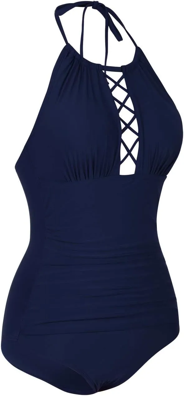 Firpearl Women's One Piece Swimsuits High Neck Cutout Ruched Tummy Control Swimwear