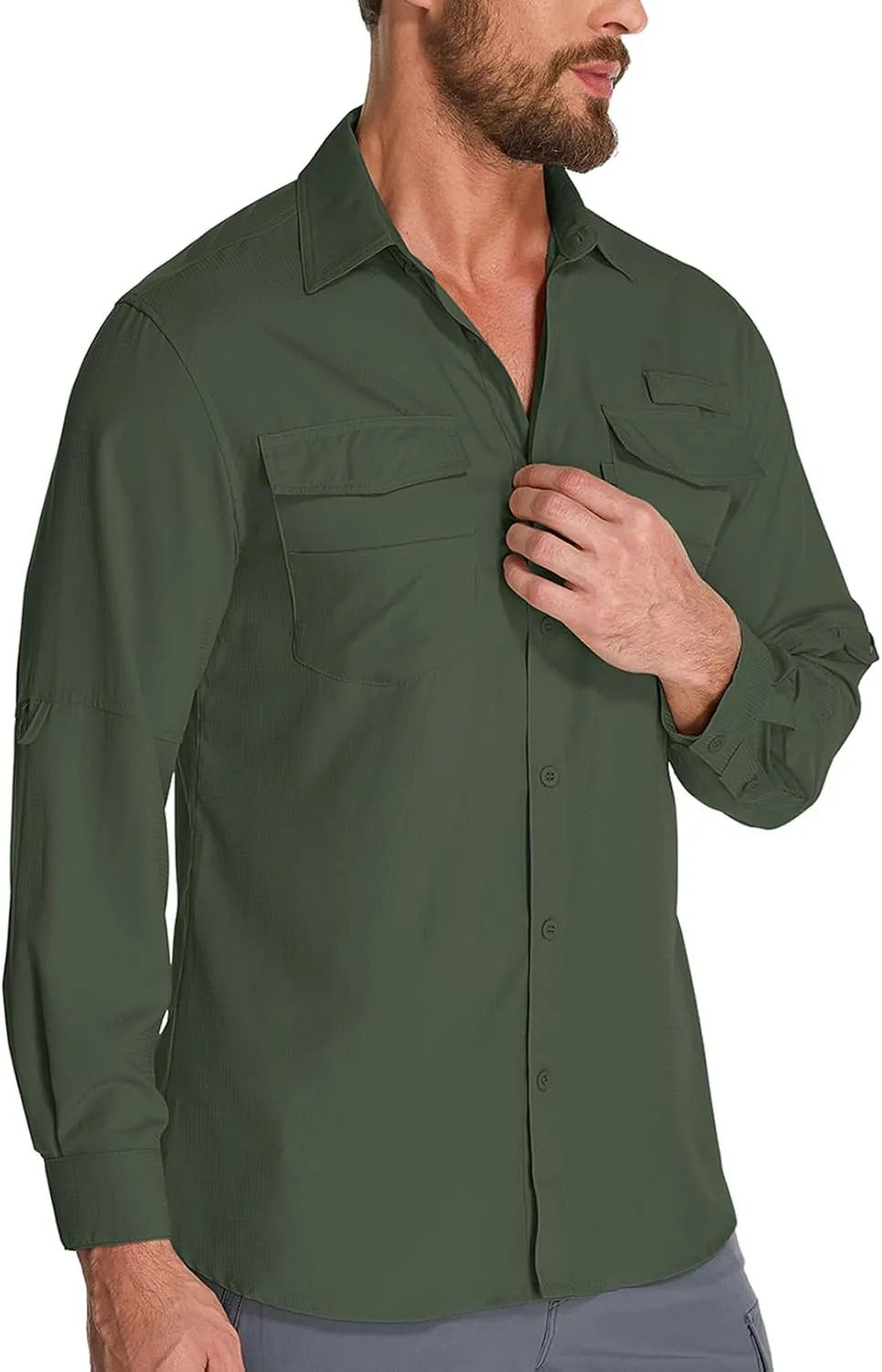 Fishing Shirts for Men, Sun Protection Long Sleeve Hiking Outdoor UV Shirt Quick Dry UPF 50  for Travel Safari Camping