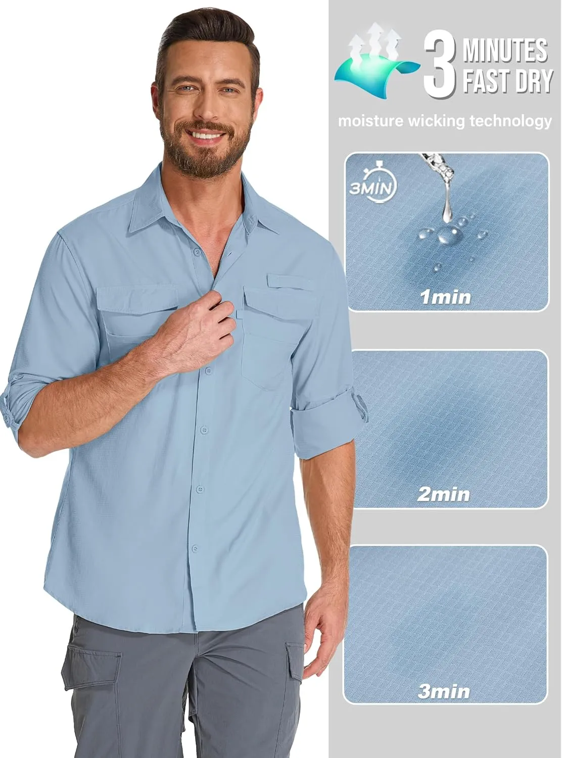 Fishing Shirts for Men, Sun Protection Long Sleeve Hiking Outdoor UV Shirt Quick Dry UPF 50  for Travel Safari Camping