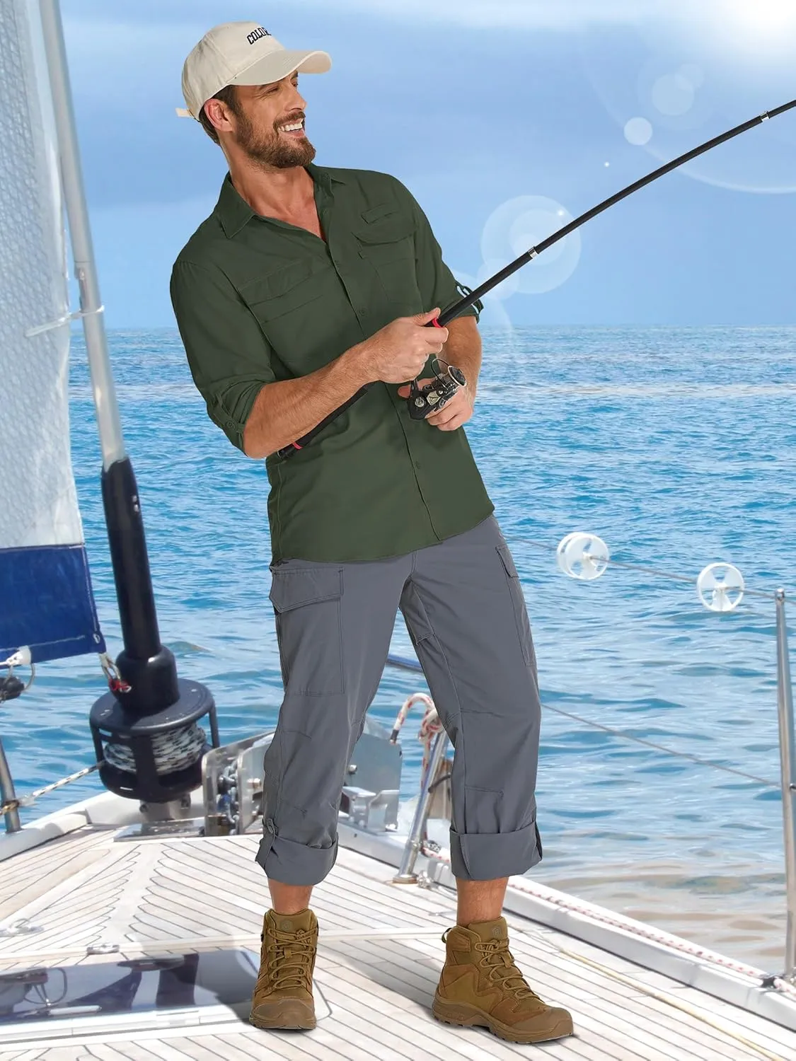 Fishing Shirts for Men, Sun Protection Long Sleeve Hiking Outdoor UV Shirt Quick Dry UPF 50  for Travel Safari Camping