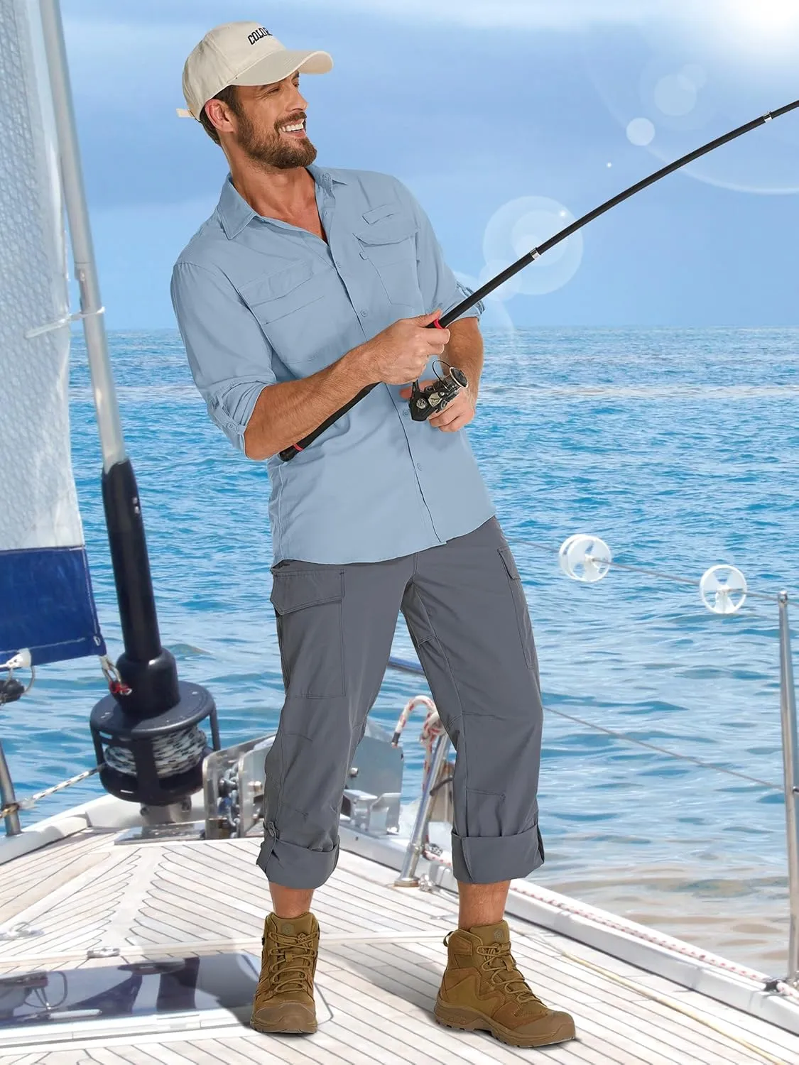 Fishing Shirts for Men, Sun Protection Long Sleeve Hiking Outdoor UV Shirt Quick Dry UPF 50  for Travel Safari Camping
