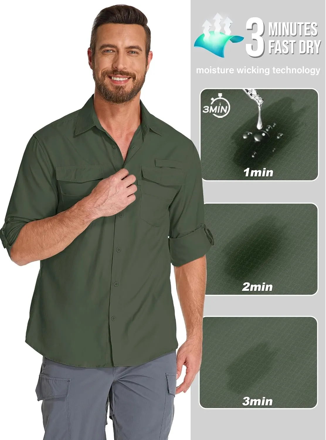 Fishing Shirts for Men, Sun Protection Long Sleeve Hiking Outdoor UV Shirt Quick Dry UPF 50  for Travel Safari Camping