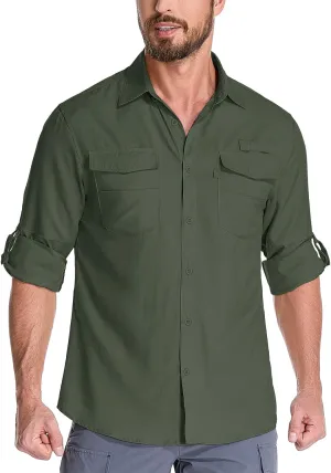 Fishing Shirts for Men, Sun Protection Long Sleeve Hiking Outdoor UV Shirt Quick Dry UPF 50  for Travel Safari Camping
