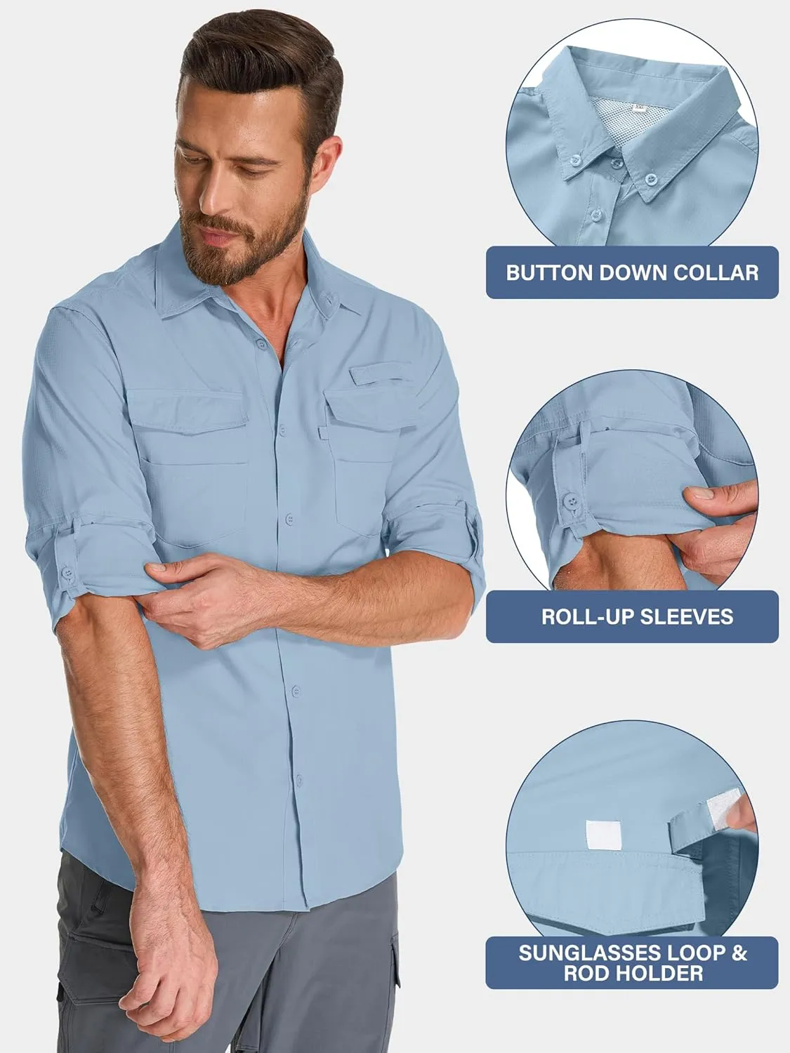 Fishing Shirts for Men, Sun Protection Long Sleeve Hiking Outdoor UV Shirt Quick Dry UPF 50  for Travel Safari Camping