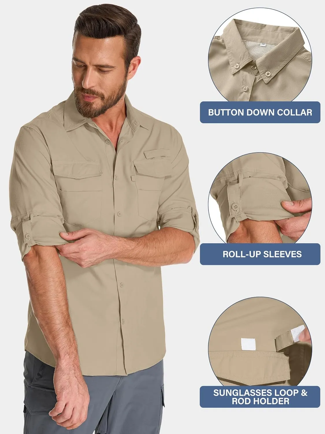 Fishing Shirts for Men, Sun Protection Long Sleeve Hiking Outdoor UV Shirt Quick Dry UPF 50  for Travel Safari Camping