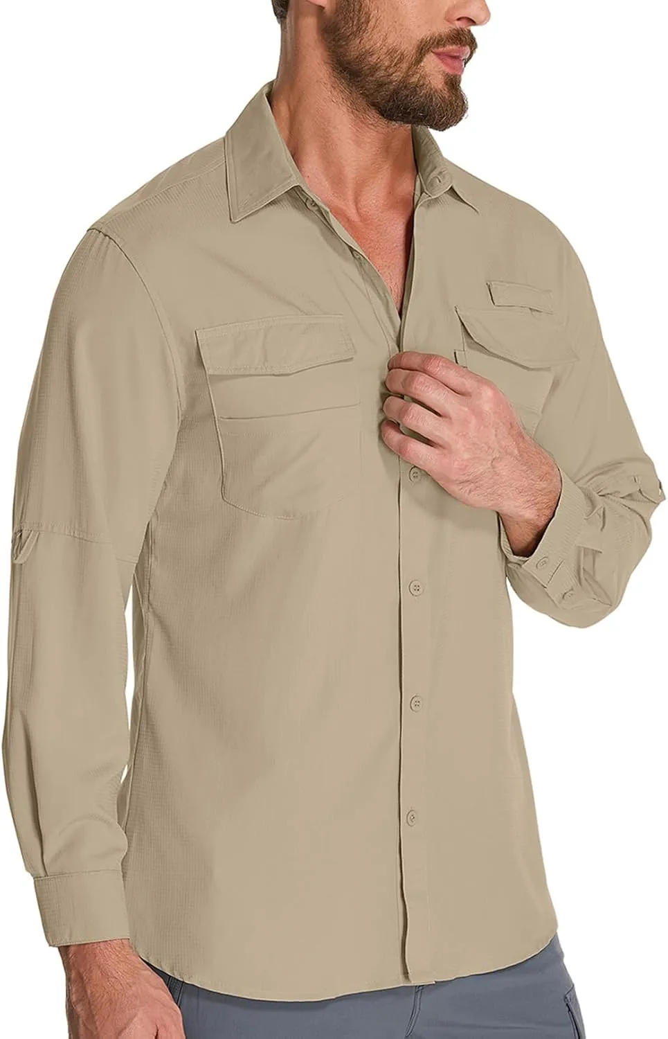 Fishing Shirts for Men, Sun Protection Long Sleeve Hiking Outdoor UV Shirt Quick Dry UPF 50  for Travel Safari Camping