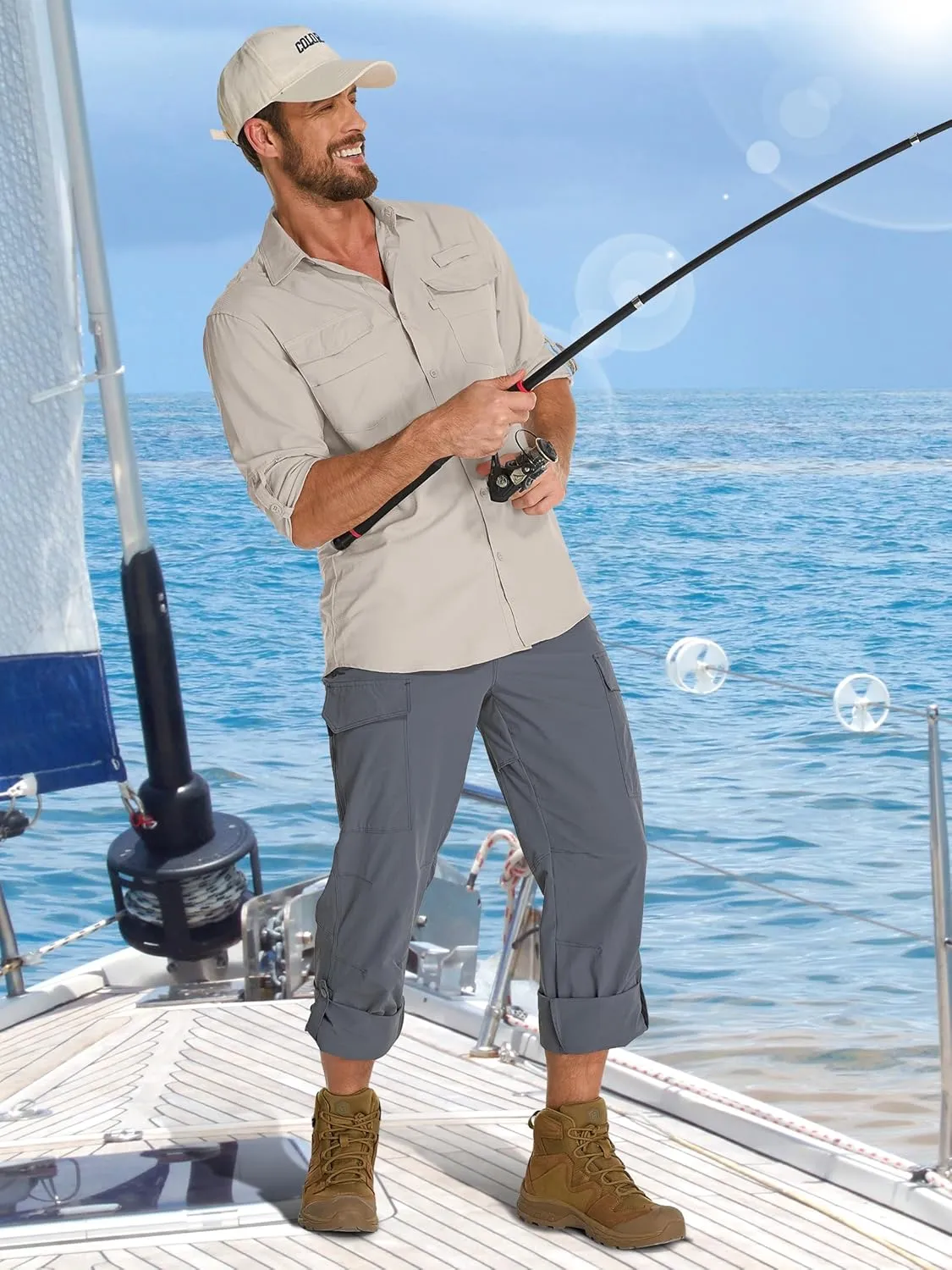 Fishing Shirts for Men, Sun Protection Long Sleeve Hiking Outdoor UV Shirt Quick Dry UPF 50  for Travel Safari Camping