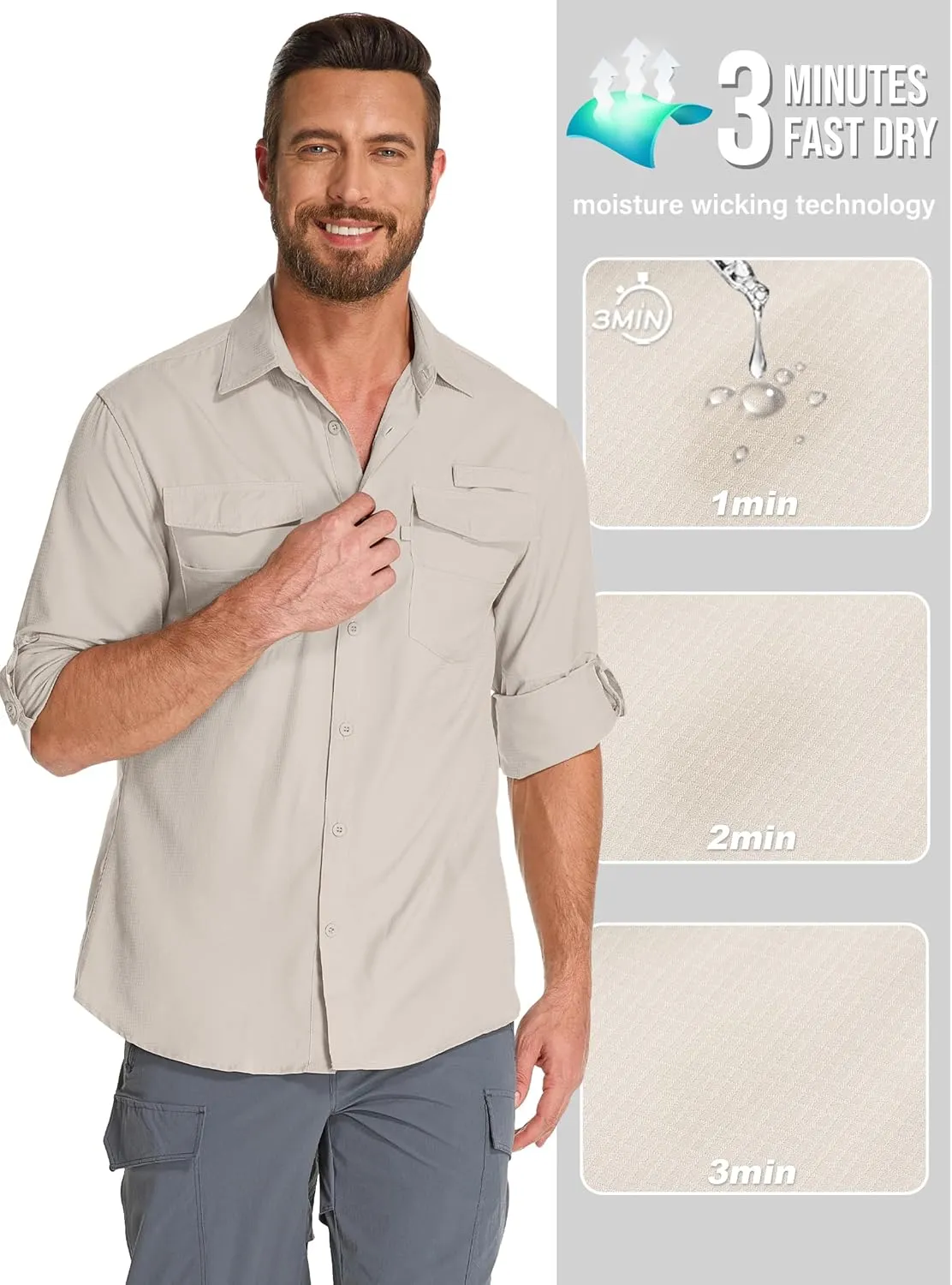 Fishing Shirts for Men, Sun Protection Long Sleeve Hiking Outdoor UV Shirt Quick Dry UPF 50  for Travel Safari Camping