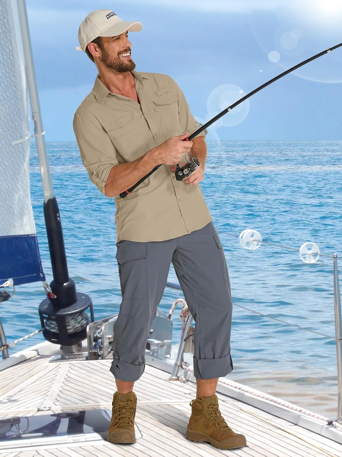 Fishing Shirts for Men, Sun Protection Long Sleeve Hiking Outdoor UV Shirt Quick Dry UPF 50  for Travel Safari Camping