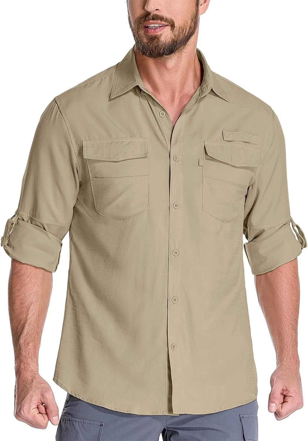 Fishing Shirts for Men, Sun Protection Long Sleeve Hiking Outdoor UV Shirt Quick Dry UPF 50  for Travel Safari Camping