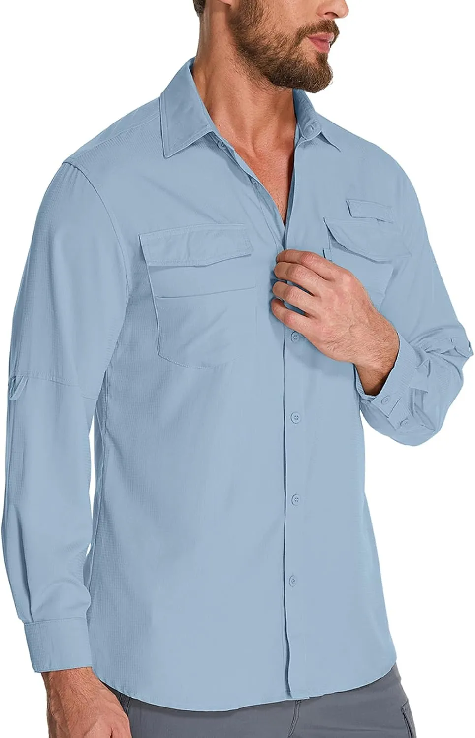 Fishing Shirts for Men, Sun Protection Long Sleeve Hiking Outdoor UV Shirt Quick Dry UPF 50  for Travel Safari Camping