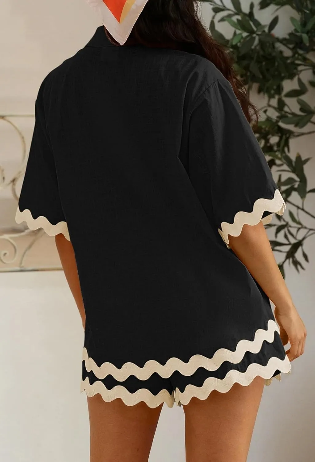 Fixmatti Women Two Piece Summer Sets Short Sleeve Button Down Shirts Short Sets