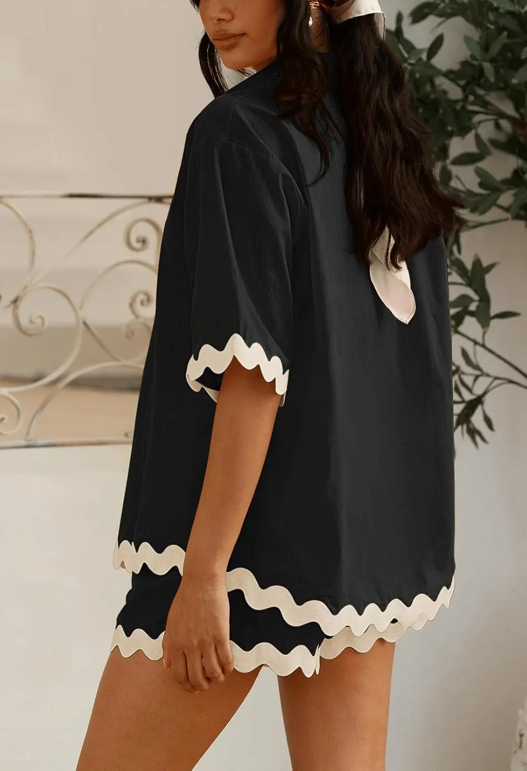 Fixmatti Women Two Piece Summer Sets Short Sleeve Button Down Shirts Short Sets