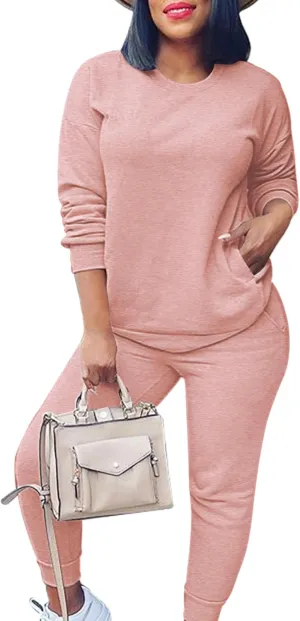 Fixmatti Women's 2 Piece Sweatsuit Long Sleeve Shirts Jogger Pant Set Tracksuit