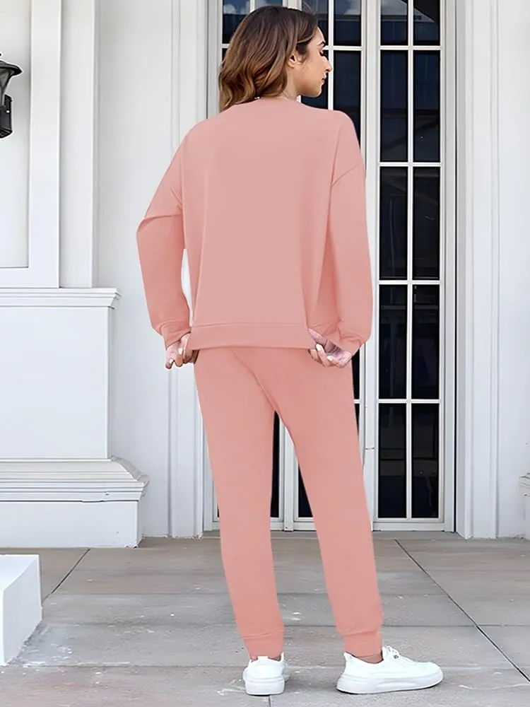 Fixmatti Women's 2 Piece Sweatsuit Long Sleeve Shirts Jogger Pant Set Tracksuit