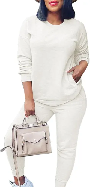 Fixmatti Women's 2 Piece Sweatsuit Long Sleeve Shirts Jogger Pant Set Tracksuit