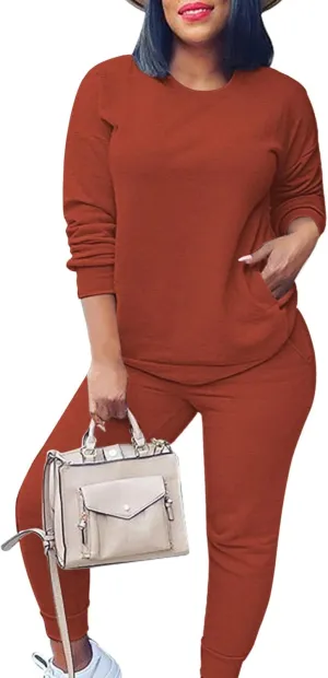 Fixmatti Women's 2 Piece Sweatsuit Long Sleeve Shirts Jogger Pant Set Tracksuit