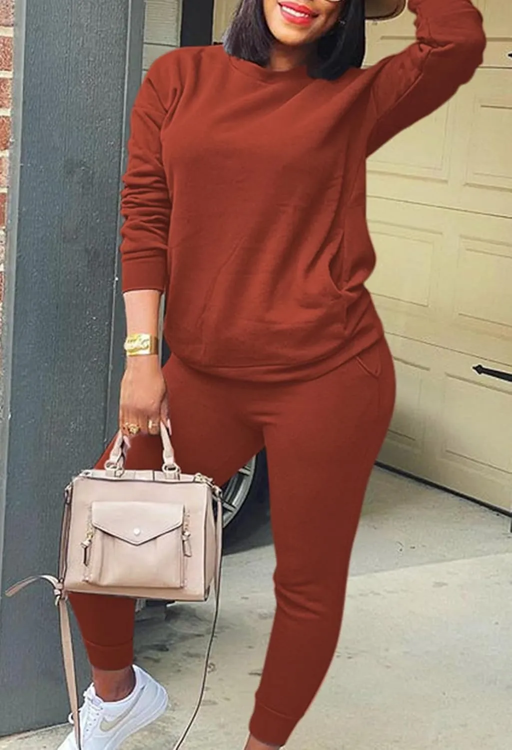 Fixmatti Women's 2 Piece Sweatsuit Long Sleeve Shirts Jogger Pant Set Tracksuit