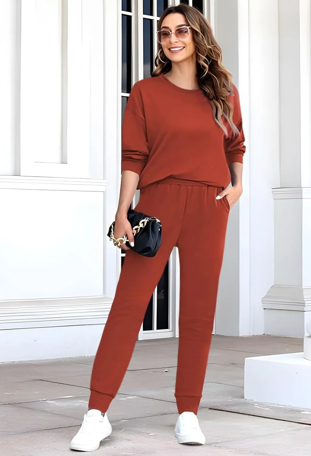 Fixmatti Women's 2 Piece Sweatsuit Long Sleeve Shirts Jogger Pant Set Tracksuit