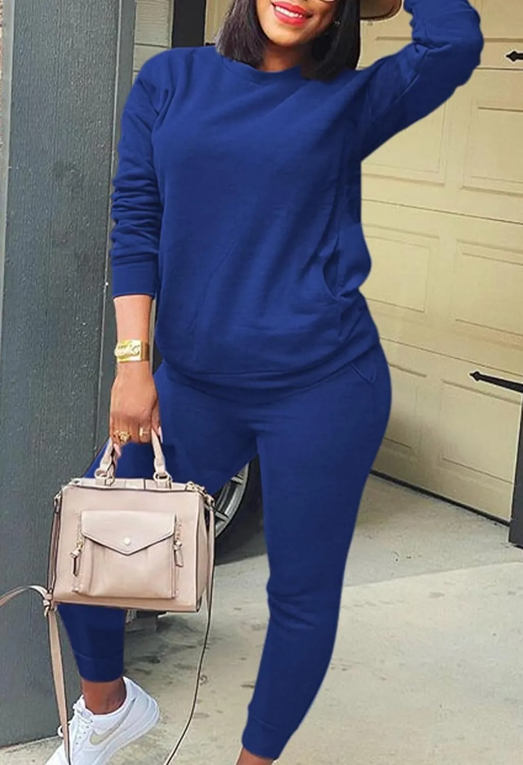 Fixmatti Women's 2 Piece Sweatsuit Long Sleeve Shirts Jogger Pant Set Tracksuit