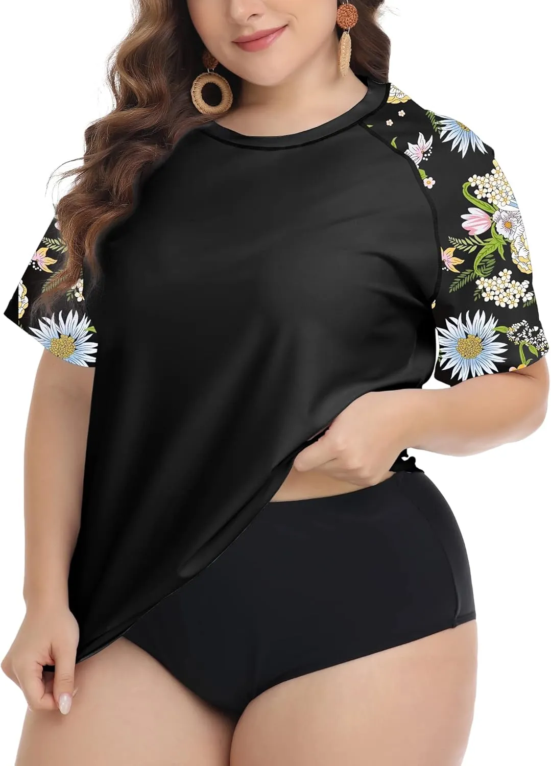 FOREYOND Plus Size Rash Guard Shirts for Women Short Sleeve UPF 50  Sun Protection Swimwear Swim Suits Top